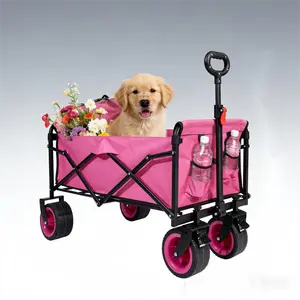 【New Arrival】330 lbs Heavy-Duty Collapsible Folding Wagon, Lightweight Outdoor Utility Cart with Wheels, Flexible Handle, Ideal for Garden Work, Camping