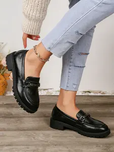 Women's Thick Sole Loafers 2026 New Arrival, Metal/leather Butterfly Knot Decor Shoes (gold/silver//), Casual Round Toe Medium Width