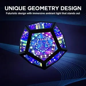 Infinity Mirror Light Color Art Lamp, Dodecahedron 3D Geometric Ambient Mood Light for Gaming Room, Bedroom, Desk, or Table, Color Changing Night Light Gift for Adults and Kids