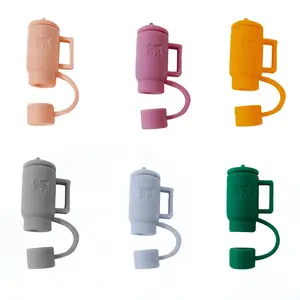 Cute Straw Lids for 8mm Plastic Straws, Food Grade Reusable Silicone Covers, Soft Protection for Flat Bottom Cups with Handles