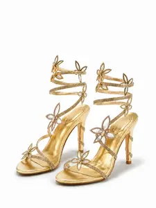 Rhinestone Butterfly Strappy Heels - Lace Up Stiletto Sandals for Prom & Party