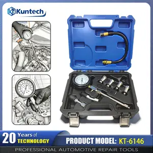 Cylinder Compression Tester Kit, Automotive Engine Cylinder Pressure Gauge with Multiple Adapters & Flexible Hose, Gas Engine Diagnostic Test Tool for Cars Motorcycles ATVs KT-6146