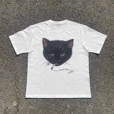 Men's Cat Print Round Neck Tee, Regular Fit Casual Short Sleeve Crew Neck T-Shirt for Daily Wear, Men's Top for Summer, Tropical, Casual Summer Clothing
