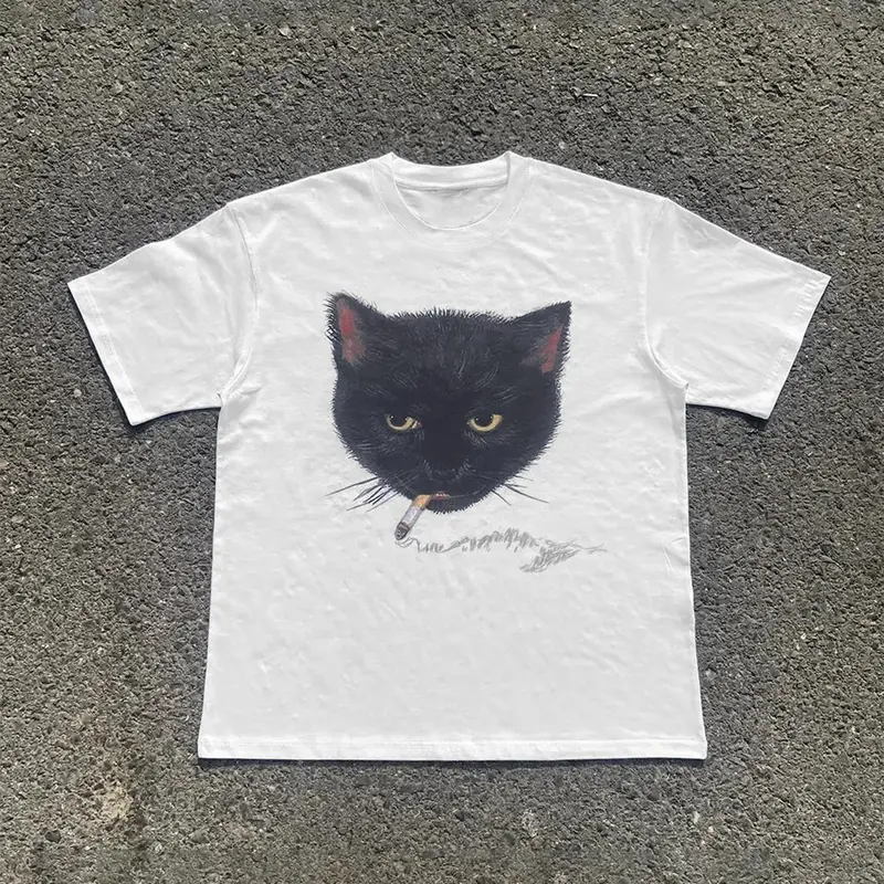 Men's Cat Print Round Neck Tee, Regular Fit Casual Short Sleeve Crew Neck T-Shirt for Daily Wear, Men's Top for Summer, Tropical, Casual Summer Clothing