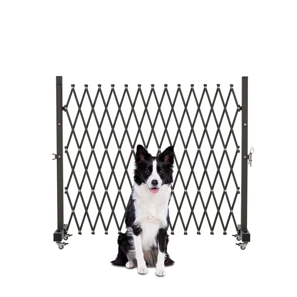 GYMTIME Expandable Barricade Gate, Portable Metal Safety Barrier with Casters, Mobile Folding Security Gates, Adjustable Traffic Fence for Home, Warehouse, 63 L×34 H inches