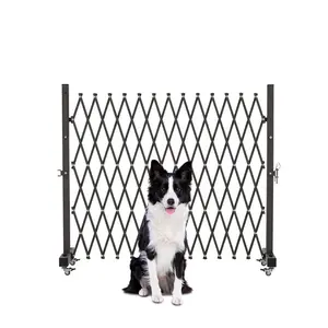 GYMTIME Expandable Barricade Gate, Portable Metal Safety Barrier with Casters, Mobile Folding Security Gates, Adjustable Traffic Fence for Home, Warehouse, 63 L×34 H inches
