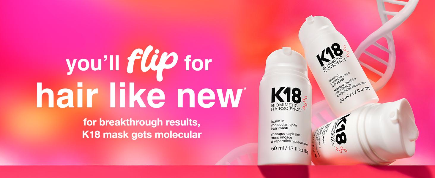 K18 Leave-In Molecular Repair Hair Mask, Patented, Lasting Repair For Dry, Frizzy, Damaged Hair, Reverse Damage In 4 Minutes From Bleach, Color, Chemical Services + Heat