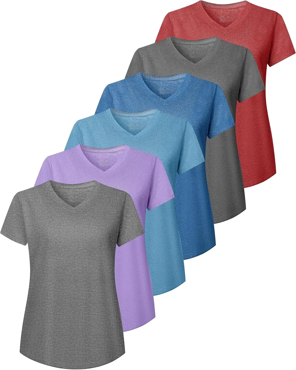 6 Pack Workout Tops for Women Short Sleeve V-Neck Athletic T Shirts UV UPF 50+ Sun Protection Quick Dry Gym Running Yoga Tee