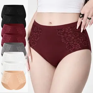 【Cotton】Morelect 4/8 Women's High Waist Cotton Panties, Floral Lace Splicing Design, Soft Gentle on Skin, Lightweight Breathable, Everyday Summer Briefs,mothersdaygift.