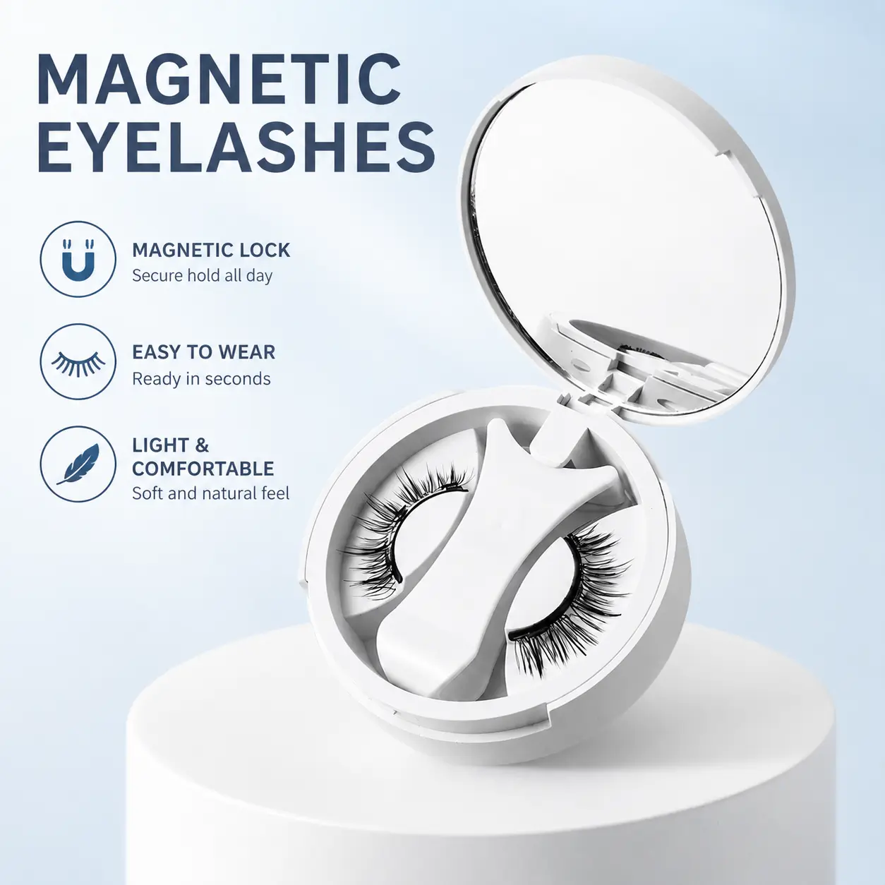 1 Count Magnetic Eyelashes Set, Glue Free False Eyelashes with Built-in Mirror and Storage Case for Daily Eye Makeup Application