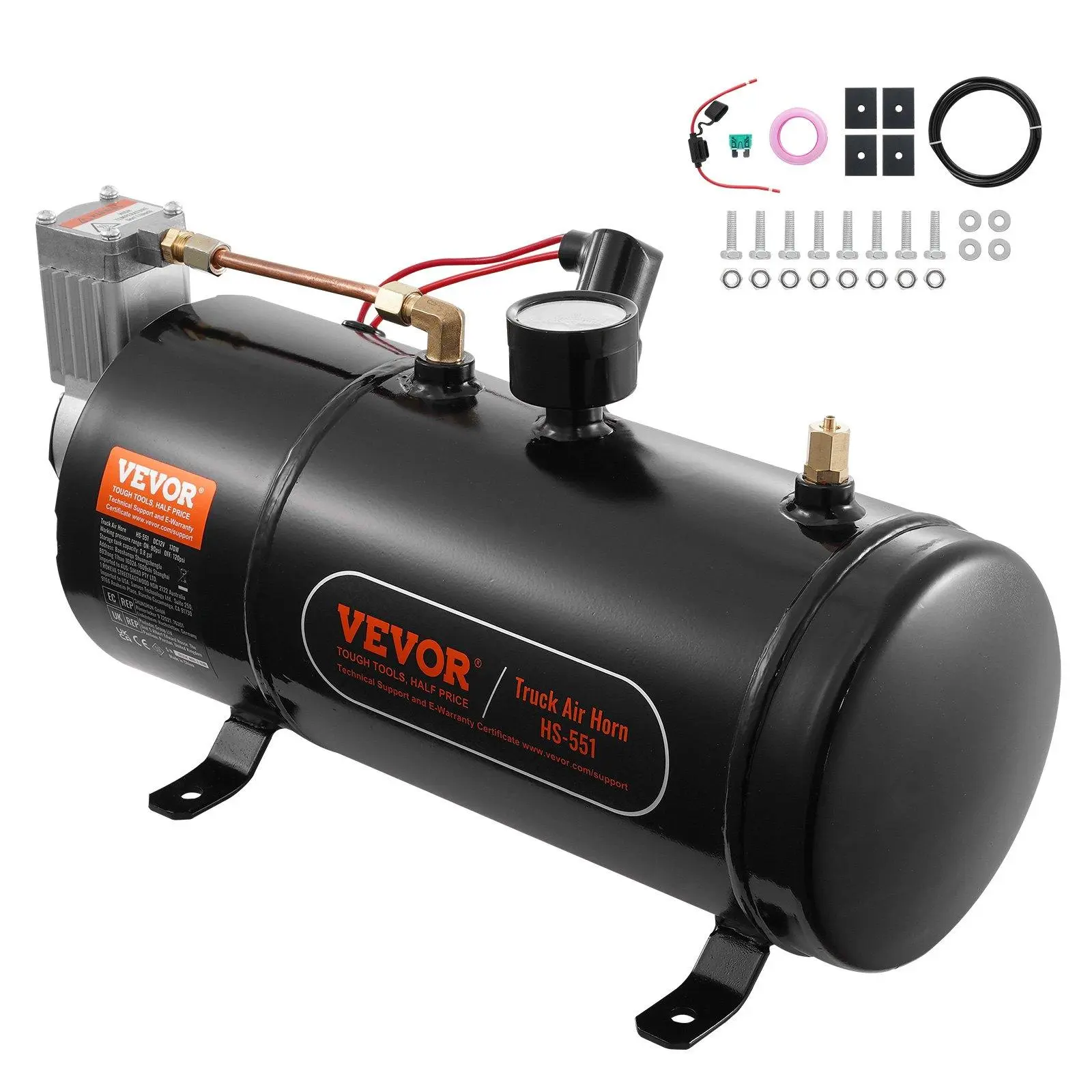 【summerfinds】VEVOR Train Horn Air Compressor, 12v air compressor for train horns, 0.8 Gallon/3L Tank 120 PSI Onboard Air System for Air Horns, Tire Inflation, Air Mattresses - Heavy-Duty Truck Air Kit for RV, Off-Road