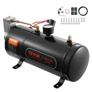 VEVOR 12V Air Compressor with Tank 0.8 Gallon/3 L, Train Horn Air Compressor, 120 psi Working Pressure Onboard Air Compressor System for Train Air Horns, Inflating Tires, Air Mattresses