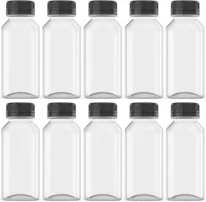 10 Pcs 8 Oz Plastic Juice Bottles Empty Clear Containers with Tamper Proof Lids for Juice, Milk and Other Beverage HNXAZG