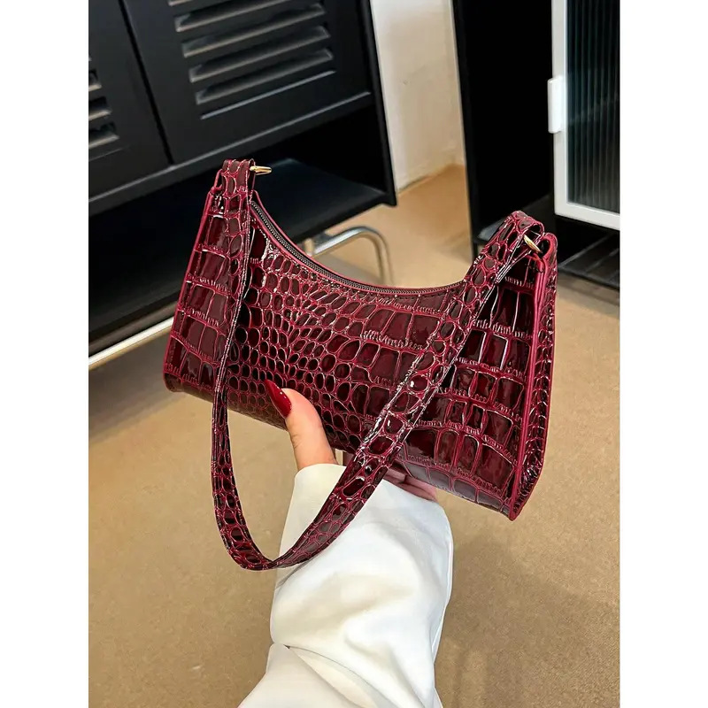 Women's Plain Color Compact Crossbody Shoulder Bag - Casual Everyday Purse, Fashionable Burgundy Accessory, Spot-Clean with Damp Cloth, Casual Crossbody Bag