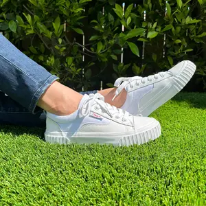 SHOWTIME - White Women's Canvas and Leather Everyday Sneaker - Casual Comfortable Stylish - Drive-In Originals