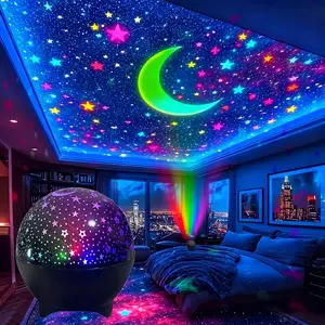 1PC Starry Sky Galaxy Moon LED Projector Night Light, USB 5V Powered Auto Color Changing RGB Ambient Light, Romantic Star Projector Lamp Decoration for Kids Bedroom, Birthday Party, Home Decor & Festival Gift