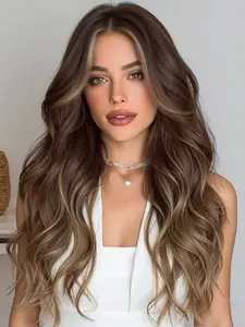 26 Inch Ombre Long Curly Hair Wig, No Bangs Natural Daily Style, Full Head for Women, Versatile Hairstyle, Loose Wave Wigs, Wavy Ombre Wig
