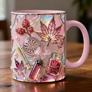 Personalized Ceramic Mug 2D Printed 3D Effect Iridescent Pink Custom Name Coffee Cup Aesthetic Cute Gift for Her Birthday Christmas Luxury Mug