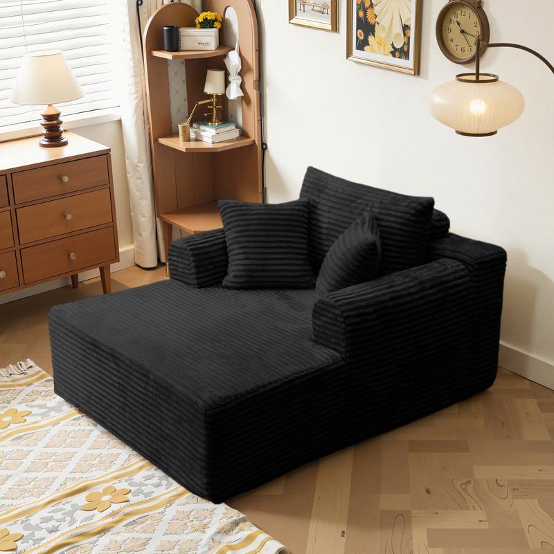 Oversized Boneless Chaise Lounge Upholstered Sofa Bed with Throw Pillows and Armrests Indoor Sleeper Chair Luxurious Plush Corduroy Chair Bed for Living Room No Assembly Required Black Color