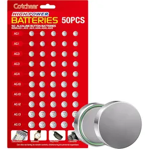 50pcs Alkaline Cell Batteries Assorted 1.5 Volt AG1/LR621 AG3/LR41 AG4/LR626 AG10/LR1130 AG12/LR43 AG13/LR44 Coin Batteries Set 0% Mercury