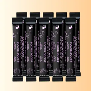 Focus Boost Instant Mushroom Coffee Stick Packs with Collagen & Essential Mushrooms - 10 Single Serve Sticks for On-The-Go Focus and Clean Energy