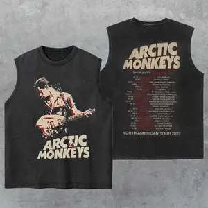 Arctic Monkeys Washed Tank Top, Rock Band Appreal, Gym Essential, Vintage Casual Crewneck Short Sleeves Menswear T-shirts Classic Cotton Fabric Streetwear