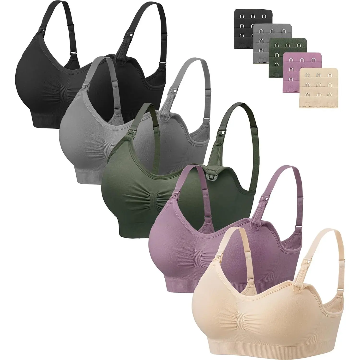 Women's Maternity Nursing Bra 5-Pack - Seamless Fit, Wireless Sleep Bra with Extenders for Breastfeeding (Baby & Maternity Underwear Supplies)