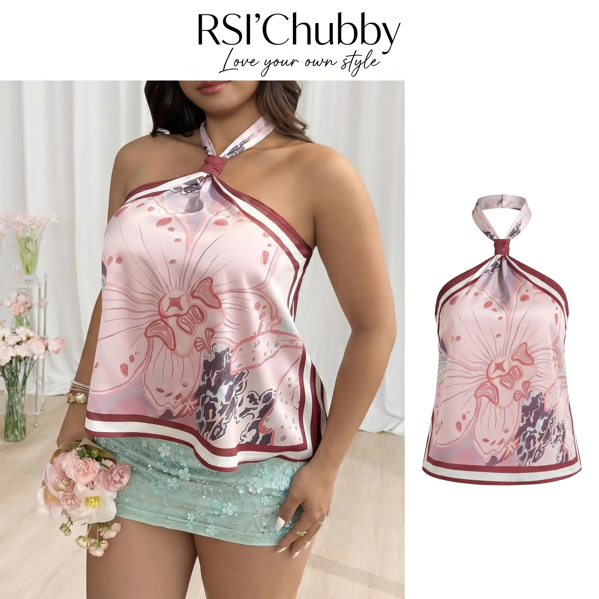 Women's Plus Size Camisole Blouses Halter Neck Backless Satin Like Scarf Tops Sleeveless Flowy Handkerchief Shirt Summer Beach Going Out Shirts