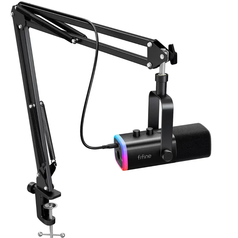 Fifine AM8 Dynamic Microphone with Boom Arm Stand, USB XLR Gaming