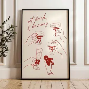 Red Christmas Drinks Poster - Festive Bar Cart Decor For Trendy Holiday Cocktails