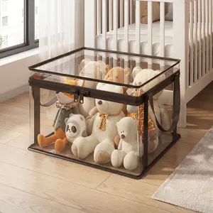 Black PVC Stuffed Animal & Doll Storage Box with Handle – Dustproof, Durable Toy Organizer for Kids’ Room, Playroom, Living Room, or Birthday Gift