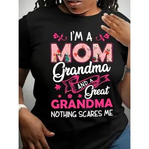 I'm A Mom Grandma And Great Grandma T-Shirt - Funny Proud Grandma Gifts Nothing Scares Me Tee - Soft Cotton Short Sleeve Humor Floral Graphic Shirt Pink Design - Womens Mothers Day Birthday Christmas Apparel All