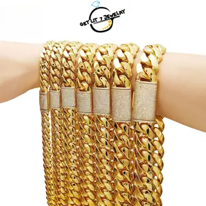 New Hip-Hop Retro Men's Golden Cuban Chain Necklace with Zircon Flip Clasp | Zircon Necklace | Cuban Chain | Hip-Hop Style | Retro Style | Fashion Accessory | Miami Style | Exquisite Gift | Party Jewelry |