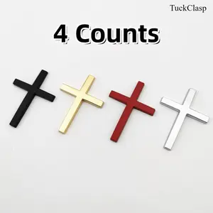 4-Pack Christian Cross Car Stickers, Waterproof Religious Decals for Cars, SUVs, and Motorcycles, Durable Auto Exterior Decoration in Silver, Black, Red, and Gold, Faith-Inspired Vehicle Accessories for Everyday Driving and Spring Travel