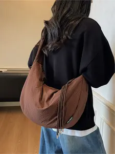 Textured Underarm Bag, Hobo Crossbody Bag, Drawstring Pleated Design, Large Capacity, Adjustable Strap, Casual Crossbody/shoulder Bag for All Seasons