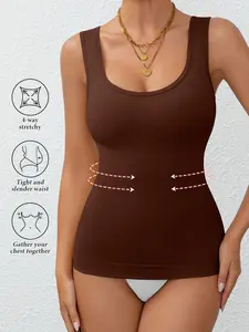 Women's Seamless Underwear Shapewear Vest, Slimming Abdomen Control Tank Top, Kardashian Style Chic Sleeveless Compression Shirt for All Seasons