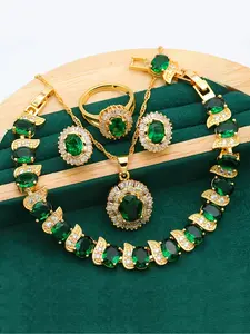 Elegant 5-Piece Cubic Zirconia Fashionable Jewelry Set, Vintage Necklace Bracelet Ring Earrings, Perfect Gift for Valentine's Day Wedding Christmas