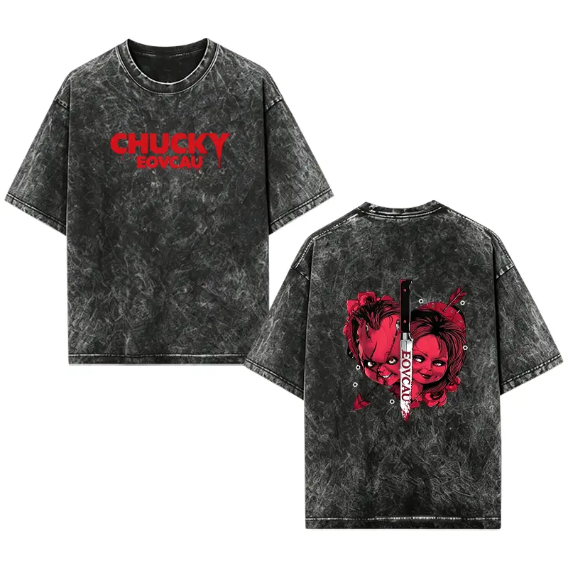 [EOVCAU]Vintage Chucky and Tiffany Valentine Graphic acid wash Tee,Bride Of Chucky Shirt,Iconic Movies Scene,Horror Characters Tee,Horror Films, Fall Season,Womenswear Top,Perfect Gift For Boyfriend, Girlfriend, Husband, Wife.