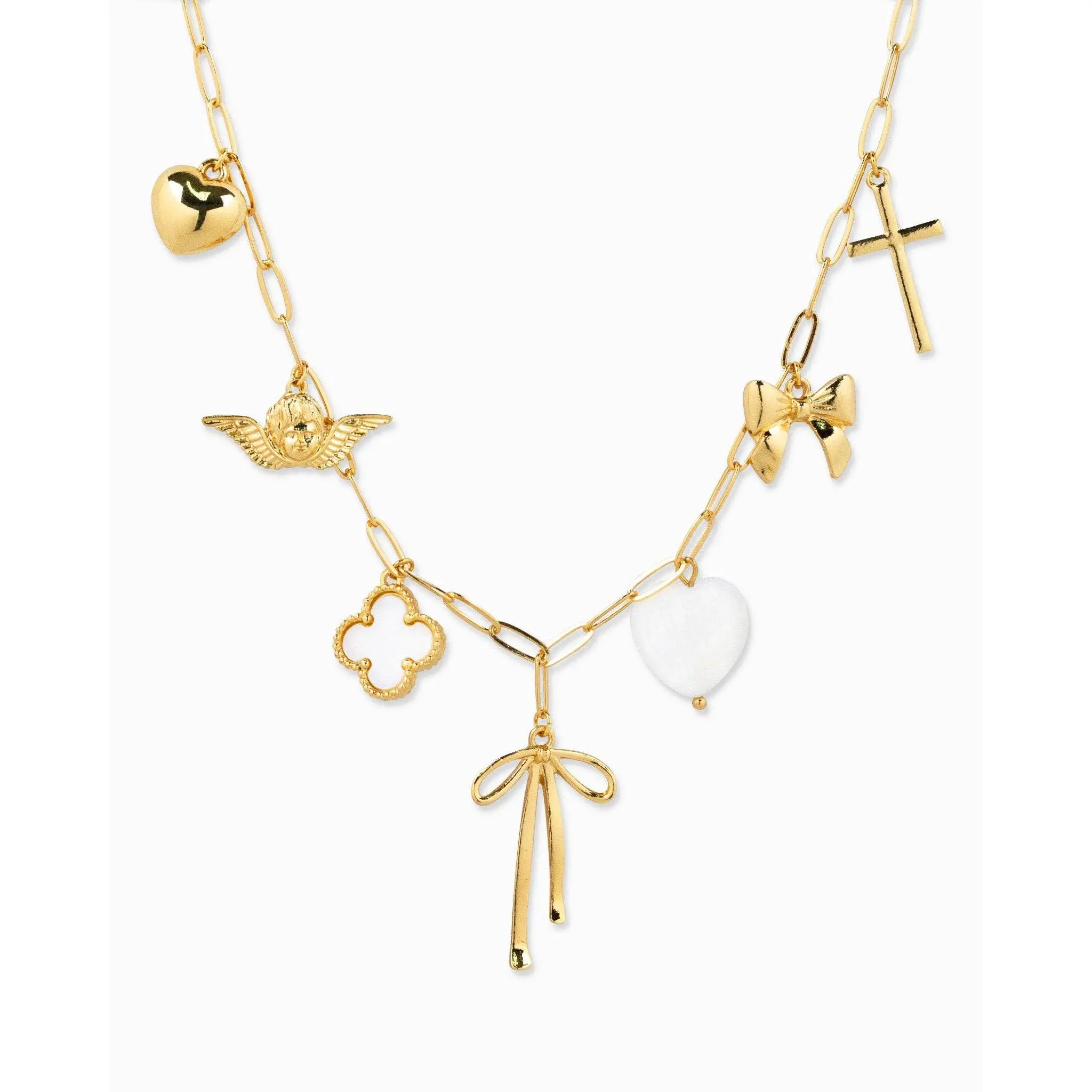 Bow Multi Gold Chunky Charm Necklace