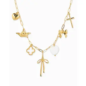 Bow Multi Gold Chunky Charm Necklace Bow Multi Gold Chunky Charm Necklace