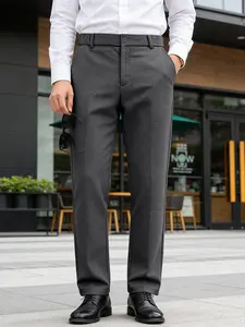 Men's All-Seasons Outfits Dress Pants, Pure Color Wrinkle Resistant, Straight Fit, Elastic Waistband, Comfortable Office Trousers for Work & Formal Occasions，Classic Fit Work Pants for Daily Wear & Business Meetings