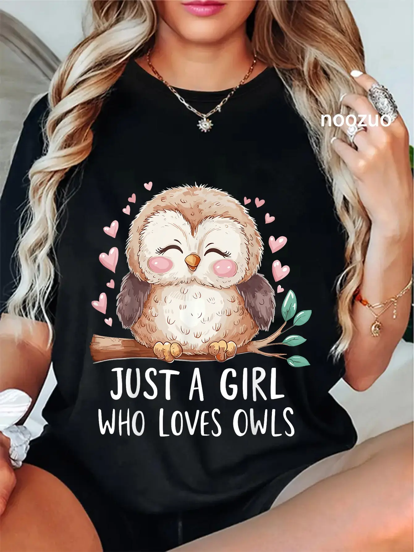 100% Cotton Unisex Just a Girl Who Loves Owls Cute Owl T-Shirt Casual Top