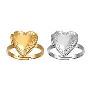 Photo Locket Heart Ring - Stainless Steel Adjustable Keepsake Bands Personalized Memorial Jewelry or Women, Wife, Mother