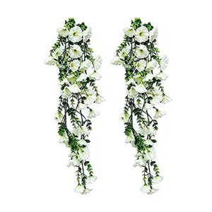 2-Pack Artificial Morning Glory Eucalyptus Wreath Decor, Silk Flower Wall Hanging Vines, Wedding Garden Balcony Greenery Fake Flowers