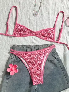 Women's Summer Floral Swimsuit Spaghetti Strap Sexy Beach Bikini Holiday Tight Casual Cute Playful Two Pieces Swimsuit