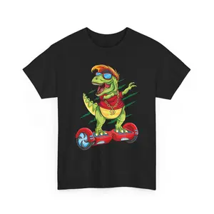 Funny Dabbing T-rex Dinosaur Riding Hoverboard shirt Skate lovers Boys Girls Hoverboard Unisex Heavy Cotton Tee