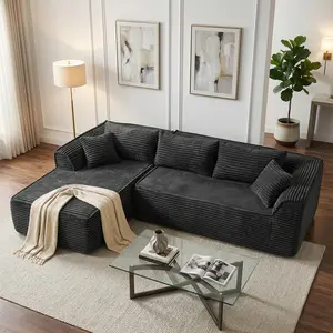 Vesgantti 106" Boneless Couch with Chaise, Deep Seat Comfy Cloud Modular Sofa Corduroy Memory Foam Sectional Couches for Living Room Bedroom, No Assembly Required (Grey, Left-Facing Chaise)