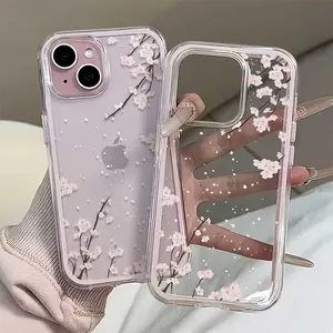 1 Elegant Cherry Blossom Snowflake Colorful 3-in-1 Soft Transparent Phone Case for iPhone 17, 16, 15, 14, 13, 12, 11 Pro Max, 14, 15, 16 Plus