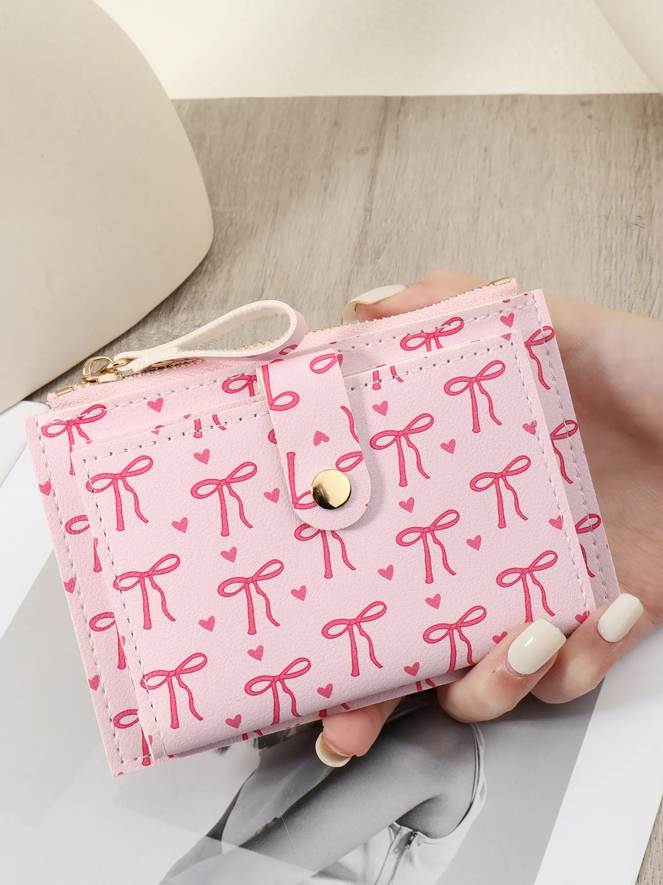 New women's card bag, ultra-thin and lightweight multi slot, stylish zipper and snap on coin wallet, can hold cash and credit cards, suitable for outdoor and travel