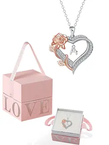 A-Z letter necklace, rose heart-shaped letter pendant, fashionable letter necklace, Initial Necklace, meaningful pendant, flower pendant, ideal gift for mom, wife, girlfriend